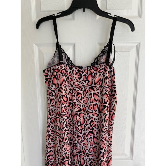 Delta Burke Womens Pink & Black Leopard Print Lace Trim Nightgown Slip Dress - Picture 6 of 8